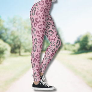 Legging Elegante Glitter Leopardo Rosa Prata em Dourado Ro