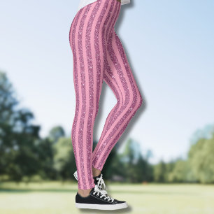 Legging Elegante Listras Verticais Rosa com Brilho
