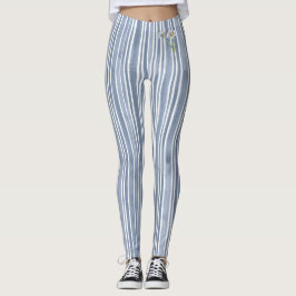 Legging Elegante Margarida de Aquarela com Listras Azul Pá