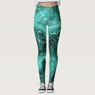 Legging Elegante Mármore Estratificado em Brilho Teal e Fo