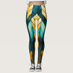 Legging Elegante Moderno Abstrato Dourado Verde-Geométrico
