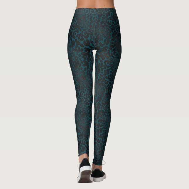 Legging Elegante negro Leopardo impresso no chá (Verso)