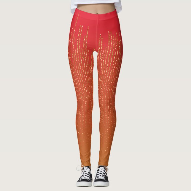 Legging elegante padrão de brilho em rosa e dourado (Frente)