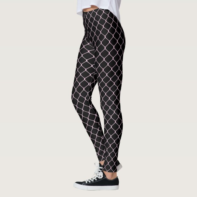 Legging Elegante Padrão de Cadeia de Cerca Rosa Moderna | (Esquerda)