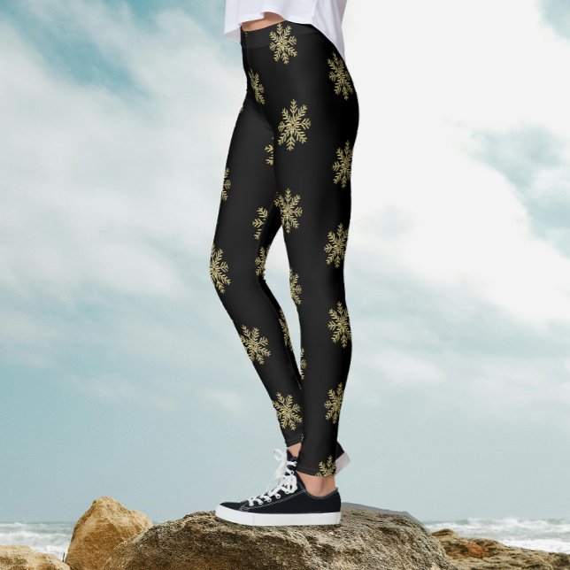 Legging Elegante Padrão de Floco de Neve em Preto e Dourad (Criador carregado)