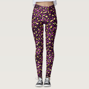 Legging Elegante padrão de manchas de leopardo em folha do