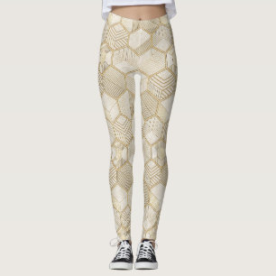 Legging Elegante Padrão Geométrico Hexágono Dourado - Márm