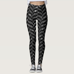 Legging Elegante Preto E Largura Impressão Chevron