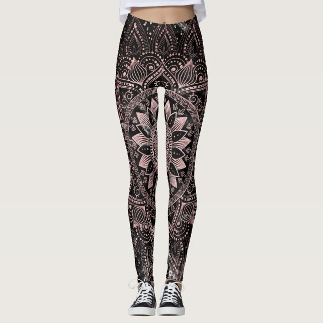 Legging Elegante Rosa Dourado Dots Mandala Marble (Frente)