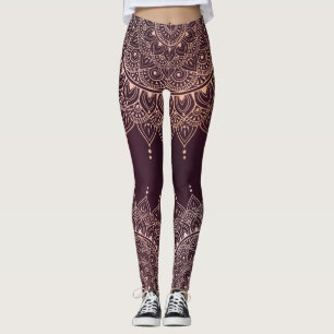 Legging Elegante Rosa Dourado na Borgonha Floral Henna Man