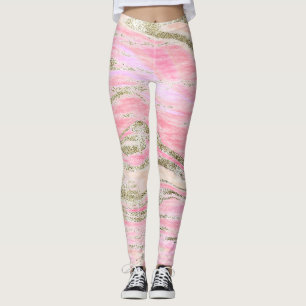 Legging Elegante Rosa Prateado Brilho Padrão de Mármore Ch