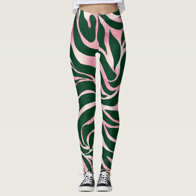 Legging Elegante Rosa Verde Dourada Zebra (Frente)