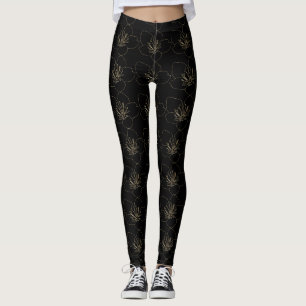 Legging Elegante Sakura Blossom Dourado Arte de Linha Japo