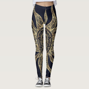 Legging Elegante Sol Dourado Mandala Blue Nebula Design