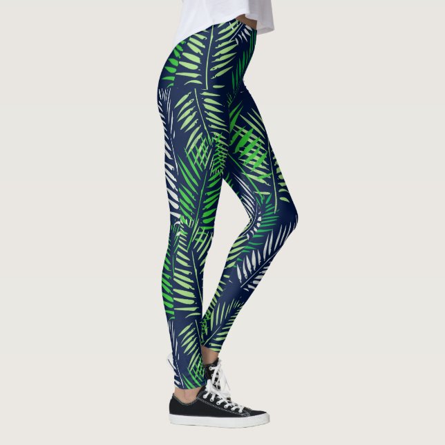Legging Elegante Tropical e Marinho Palm Leaf Pattern Yoga (Direita)