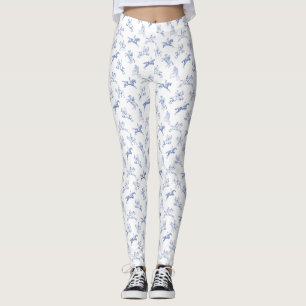 Legging Elegante Vintage Blue White Toile Horseback