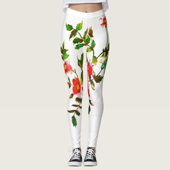Legging Elegante Vintage Rosas de aquarela floral (Frente)