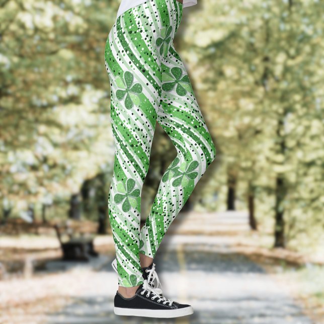 Legging Elegantes Listras Brancas e Verdes com Trevo Glitt (Criador carregado)