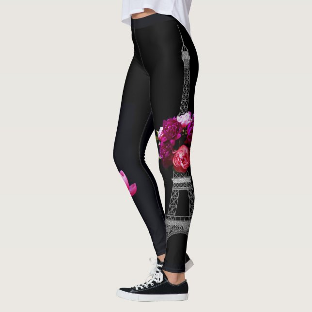 Legging Elegantes Peônias Dramáticas e Torre Eiffel (Esquerda)