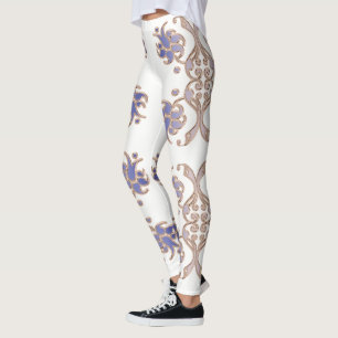 Legging elemento floral do ouro do damasco