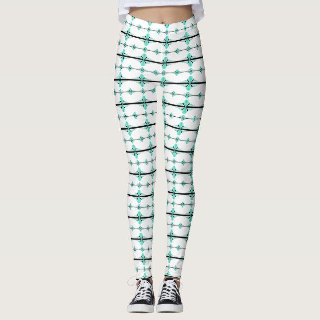 Legging Elementos da arte deco em verde claro (Frente)