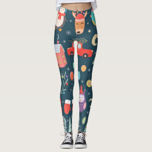 Legging elementos de Natal agudo vetor papai noel pinguim