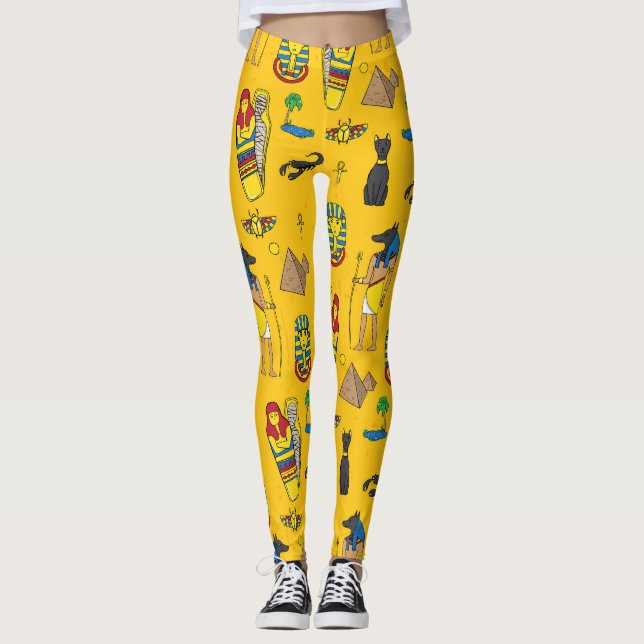 Legging Elementos egípcios, Anubis, padrão das pirâmides. (Frente)