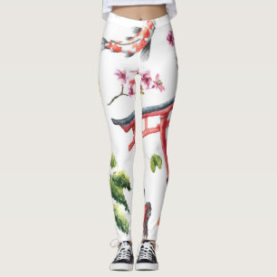 Legging Elementos Japoneses Textura Sem Costura