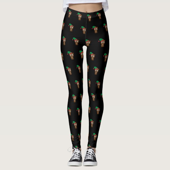Legging Elf de Feriado do Beaver (Frente)