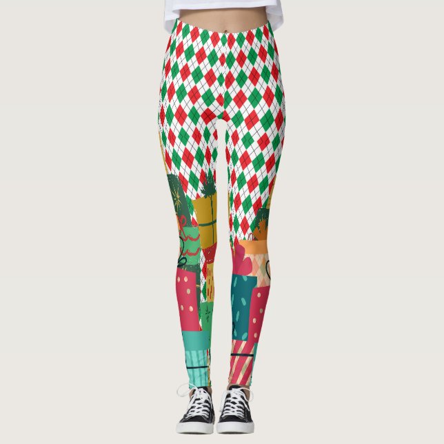 Legging Elf De Natal Nas Pernas De Prateleiras Em Presente (Frente)