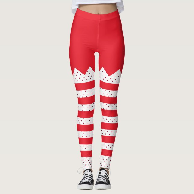 Legging Elf Stripes e pontos de Natal (Frente)