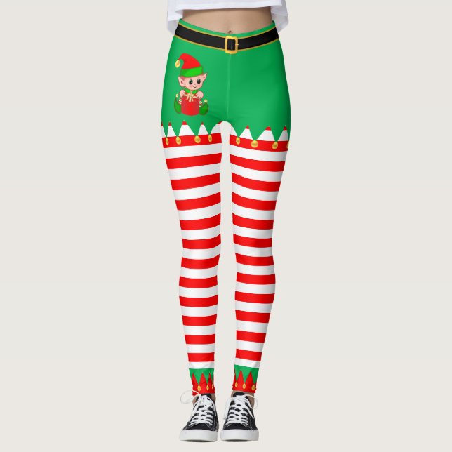 Legging Elfo de Natal bonito e Dourados Sinos de Jingle (Frente)