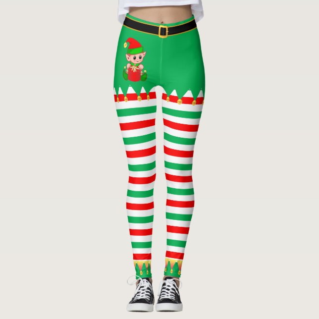 Legging Elfo de Natal e Beliscos Dourados (Frente)