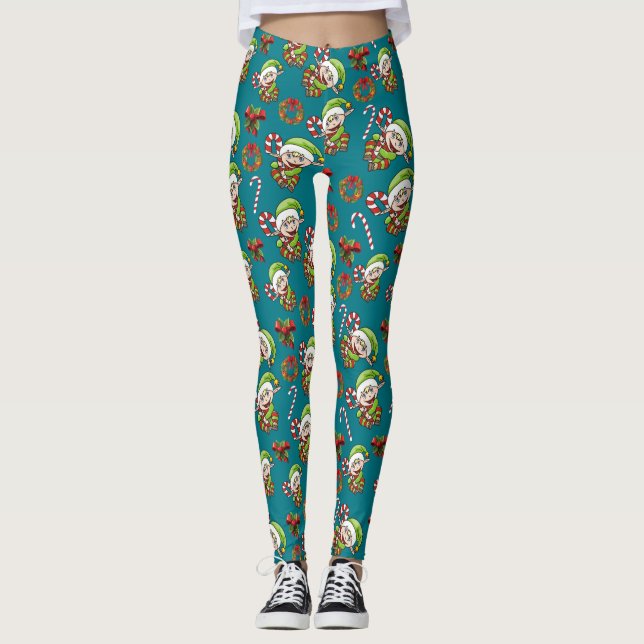 Legging Elfo Feriado Bonito com Designs de Natal Decorante (Frente)