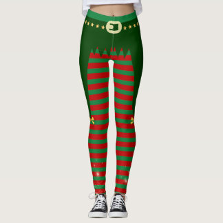 Legging Elfo Navideño - Disfraz con Cinturón y Rayas