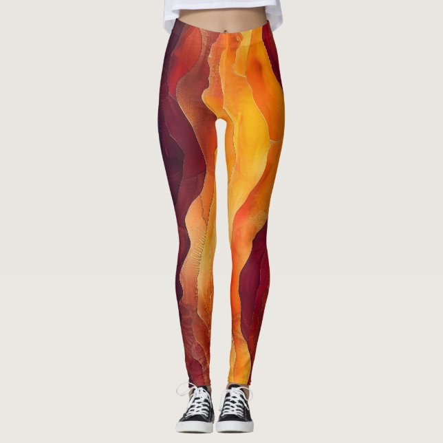 Legging Ember Strata – Camadas Abstratas de Terra e Fogo (Frente)