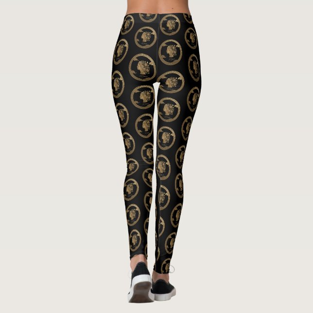 Legging Emblema de Mulher Biofílica Dourada 3D de Luxo (Verso)