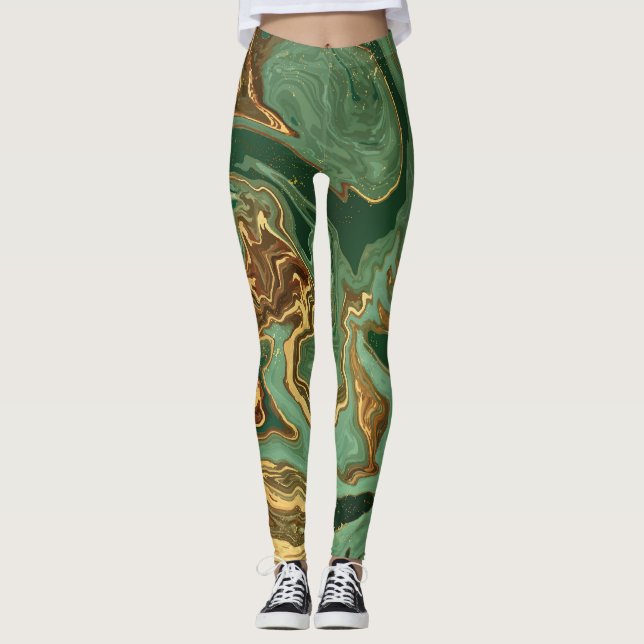 Legging Emerald Elegance: Dourado Luxo Marble (Frente)