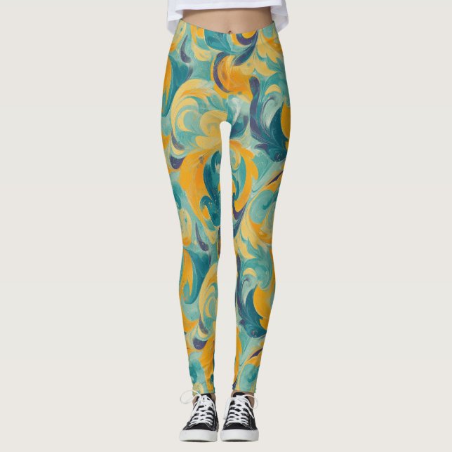 Legging Emerald Green e Dourada Abstrato inspirada em Pais (Frente)