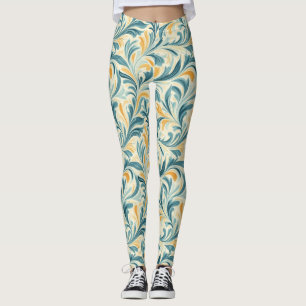 Legging Emerald Green e Dourada Paisley Leaf Pattern