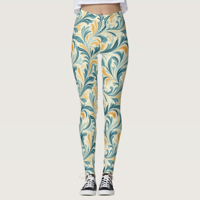 Legging Emerald Green e Dourada Paisley Leaf Pattern (Frente)