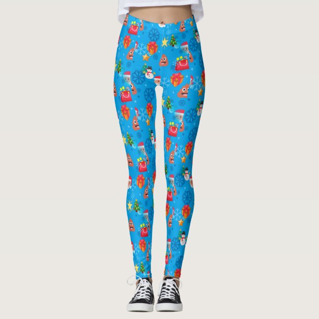 Legging emoji poop de natal azul (Frente)