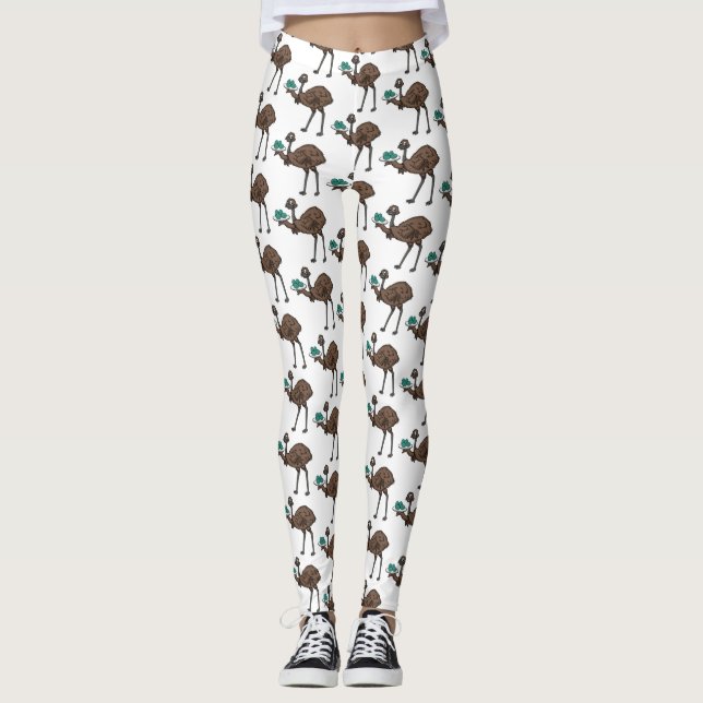 Legging Emu com ilustração de desenho animado de ovos (Frente)