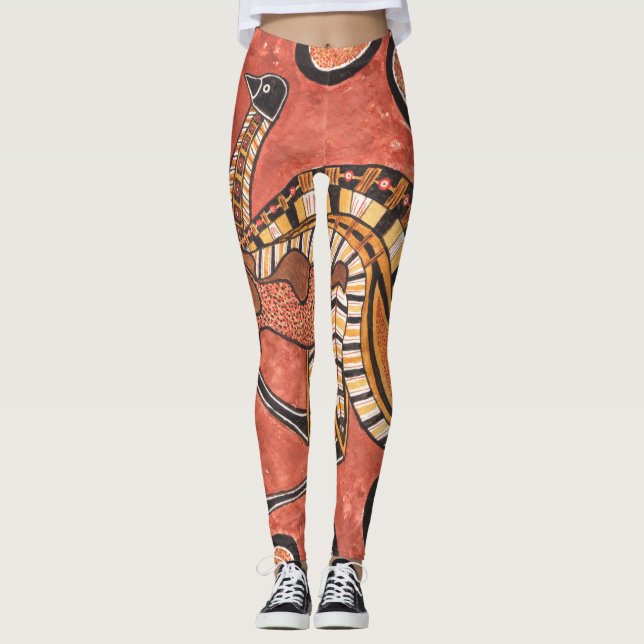 Legging Emu - Pintura De Arte Inspirada Aboriginal (Frente)