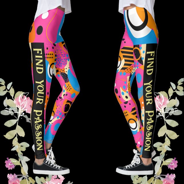 Legging Encontre seu padrão de Abstrato de Pop de Cotação  (Find Your Passion Quote Pop Art Abstract Pattern Leggings)