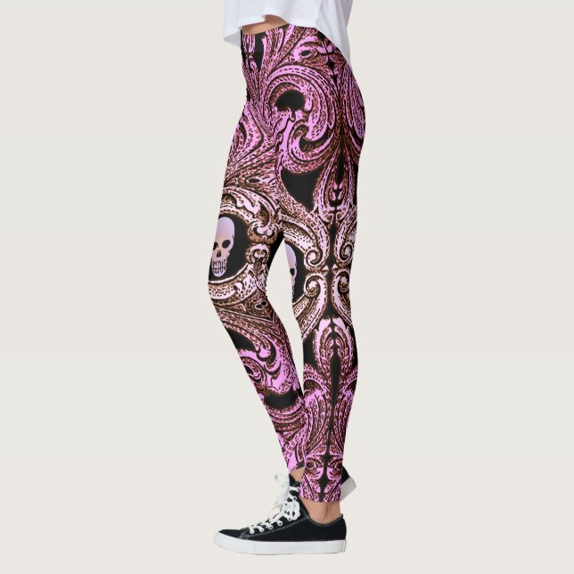 Legging Enfeite Rosa Gótico com Caveira (Esquerda)