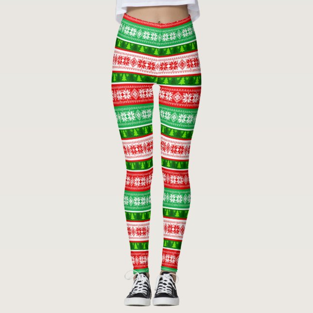 LEGGING ENFEITES DE NATAL DESIGN VERDE BRANCA VERMELHA (Frente)