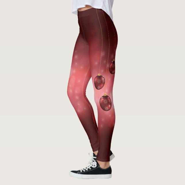 Legging Enfeites Festivos de Natal Vermelhos em Bokeh Verm (Esquerda)