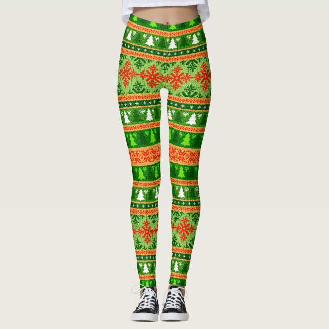 LEGGING ENFEITES VERDES BRANCOS E VERMELHOS PARA ÁRVORE DE (Frente)