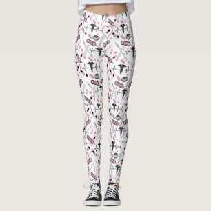Legging Enfermeira-estetoscópio rosa-branca   Padrão Doc